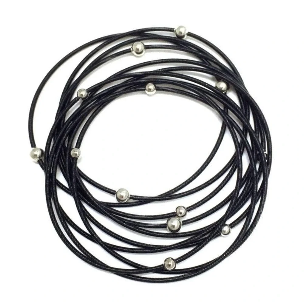 Piano Wire Bracelet Black with silver beads